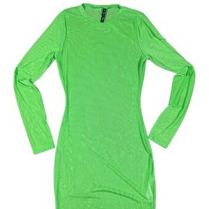 Green Long Sleeve Mesh Mini Dress